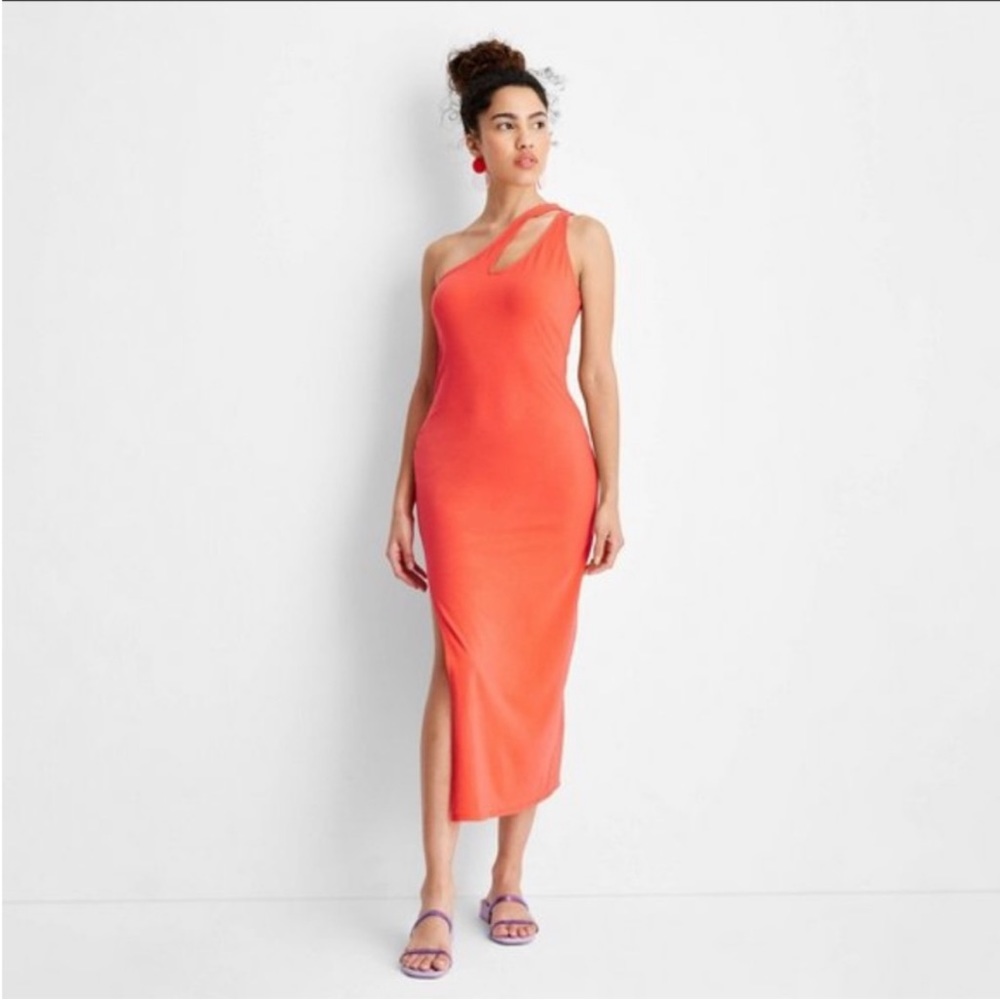 NWT Women’s One Shoulder Cut Out Bodycon Midi Knit Dress